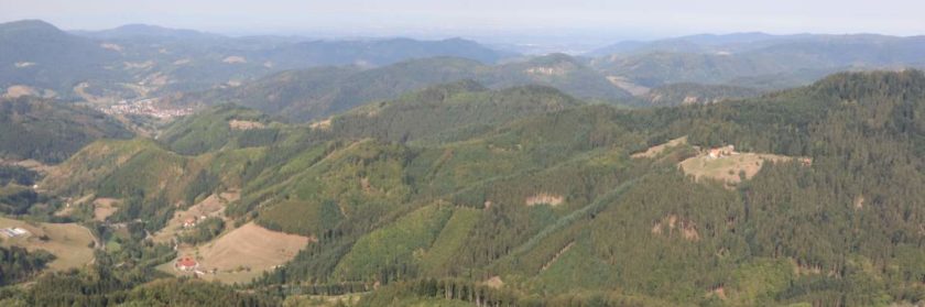 Blick vom Gleitschirmstartplatz an der Zuflucht zum Horn (rechts)