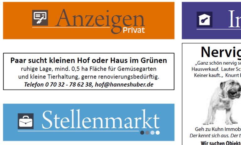 Unsere Anzeige im Verkündblatt der Stadt Oppenau vom 20. Juli 2018.